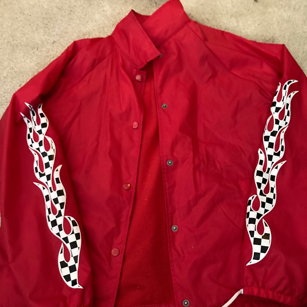 Red checkered flame Vans windbreaker